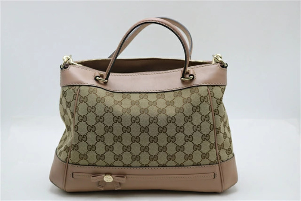 Gucci GG Mayfair Convertible Handbag beige pink canvas bow